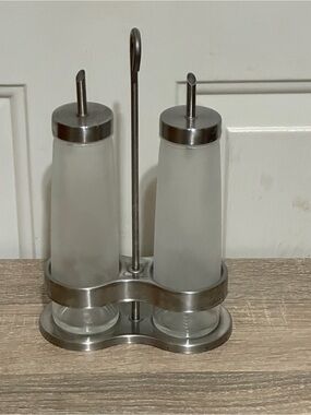 IKEA Droppar Frosted Oil & Vinegar 3 Piece Set Stand 2 Jars 601.136.12 15234